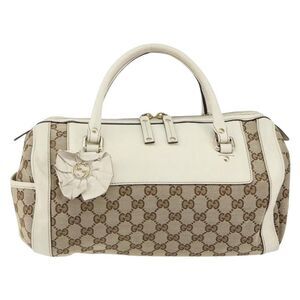 Gucci Trophy Boston Bag Gg Canvas Beige Canvas Handbag (Pre-Owned)